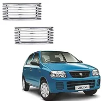 Set of 2 | Stylish Car Side Lamp/Indicator Rim Sticker | Grill/Jali Type | Chrome Finish | Silver Cover | Auto Car Exterior Accessories