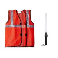 Reflective Orange Safety Jacket with 2 Inch Reflective tape and 21 Inch Baton Light Combo || Lightweight Polyester Mesh Fabric || Parking Traffic Control || Enhanced Visibility and Safety