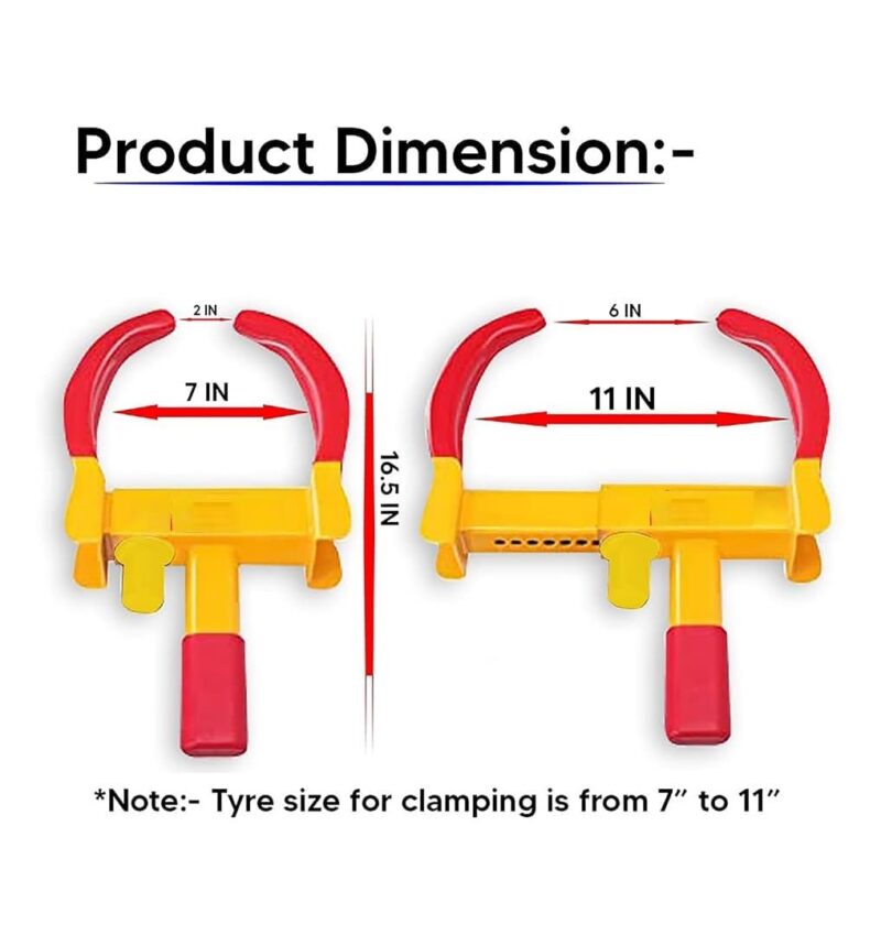 Heavy Duty Wheel Lock for Car | Adjustable Anti-Theft Tyre Clamp | Cold Rolled MS Steel | Red & Yellow Finish | 3 Keys | Pack of 1 - Image 2
