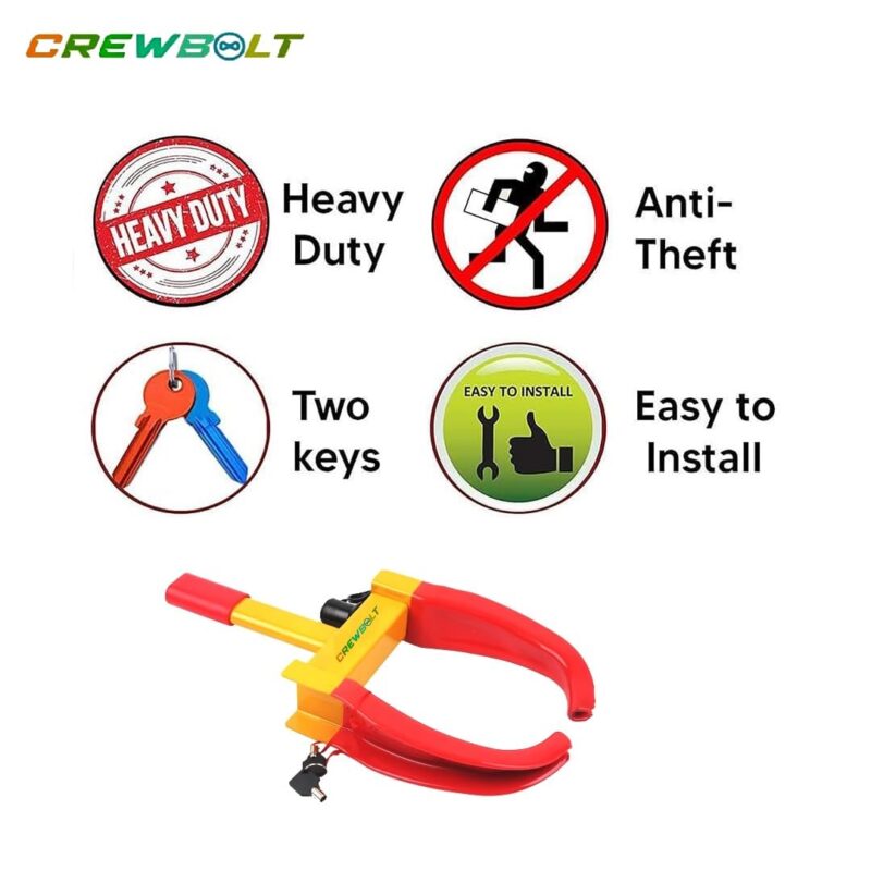 Heavy Duty Wheel Lock for Car | Adjustable Anti-Theft Tyre Clamp | Cold Rolled MS Steel | Red & Yellow Finish | 3 Keys | Pack of 1 - Image 6