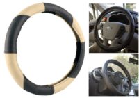 Black Beige Steering Wheel Cover | Stylish Two-Tone Design | Non-Slip, Comfortable Grip for All Cars